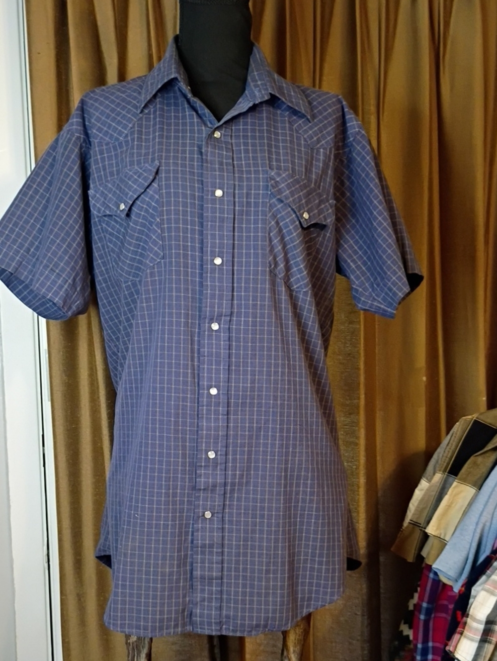 Vintage Ruddock Blue W/Gold Plaid Western Shirt 613